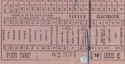Ticket tramway d'Alger début XXe "Tramways / Chemins de Fer sur routes d'Algérie / Ligne Coléa