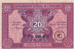 1942 Pick 90 20 Cents / Fen / Sen / At / 2 Hào Gouvernement Général de l'Indochine Sup