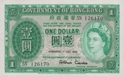 1958 Pick324 Ab.3 1 HK$ - Dollar de Hong Kong Unc