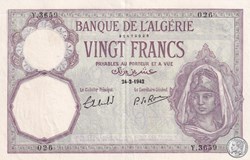 1942 Pick78c.13 20 Franc algérien Spl( aunc)