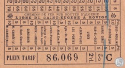 Ticket Tramway D'Alger Début XXe "Tramways / Chemins De Fer Sur Routes D'Algérie