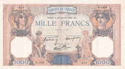 1000 Francs Ceres et mercure type 1927 Modifié 26-1-1939 Spl