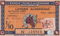 Banque Franco Algérienne 1/10éme 28éme Tranche 1953