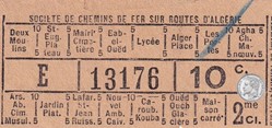 Ticket billet tramway -Tramways d'Alger début XXe "Société de Chemins de fer sur Routes d'Algérie"