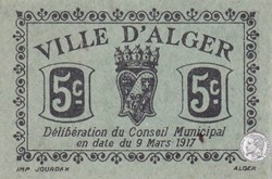 Ville d'Alger- 9/3/1917 5 Centimes Vert