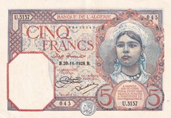 1928  Pick77a  5 Franc algérien  043  SPL