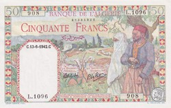 1942 Pick84 50 Franc algérien Aunc