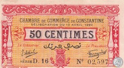 140-23- 13/4/1920 Constantine 50 Centimes Cdc Séries D16