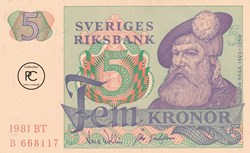 1981 Pick 51d 5 Kronor Sveriges Riksbank Unc