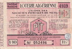 Loterie Algérienne 1/10éme   11eme Tranche 1939