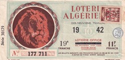 Loterie Algérienne 1/10éme 19éme Tranche 1942