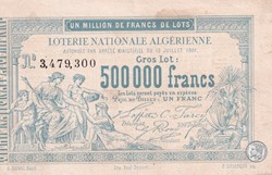 ALGÉRIE - BILLET DE LOTERIE - 1 FRANC - 1881 - ETAT : SUP