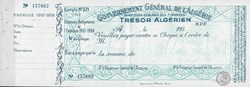 TRÉSOR ALGÉRIEN Chèque vierge avec souche Exercice 1957 - 1958 Très bon état