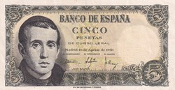 1951 Pick 140 5 Pesetas Banco de España Unc