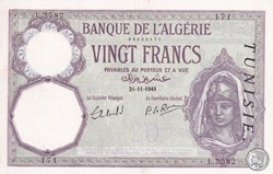 1941  Pick6b.16   Issue Banque de l'Algérie - TUNISIE  20 F - Franc tunisien Spl