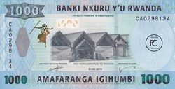 2019 Pick39b 1 000 RF - Franc rwandais Unc