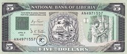 1991 Pick20 5 $ - Dollar libérien Unc
