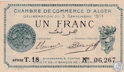 137-4-3/9/1914 Alger 1 Franc Cdc. (1)