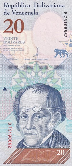 20 Bolívares Banco Central de Venezuela 15.01.2018 Unc Pick 104