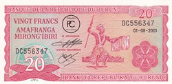 2001 Pick27d.2 20 FBu - Franc burundais Unc