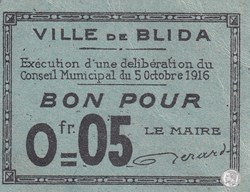 BLIDA 1 - Bleu - 0,05 franc 1916