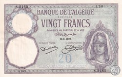 1927 Pick78b   20 Franc algérien  430 SPL