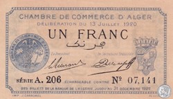 137-15-13/7/1920 Alger 1 Franc Cdc.(2)