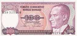 100 Türk Lirası Türkiye Cumhuriyet Merkez Bankası L. 1970 Unc Pick 194a(1)