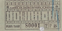 Ticket billet tramway d'Alger "Chemins de Fer sur routes d'Algérie / Ligne St Eugène à Rovigo"