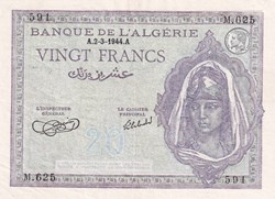 1944 Pick-92b.1 20 Franc algérien Aunc