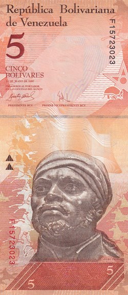 5 Bolívares Banco Central de Venezuela 24.05.2007 Unc Pick 89b