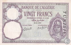 1941  Pick6b.16   Issue Banque de l'Algérie - TUNISIE  20 F - Franc tunisien Sup