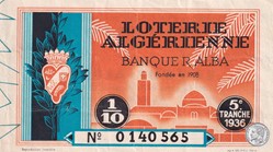 Loterie Algérienne 1/10éme 5éme Tranche 1936