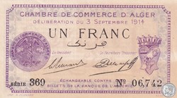 137-1 -3/9/1914 Alger 1 Franc Cdc. (6)