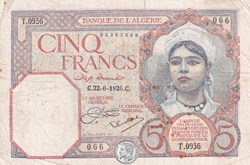 1926  Pick77a  5 Franc algérien  Tb