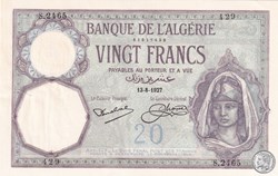 1927 Pick78b   20 Franc algérien 429 SPL