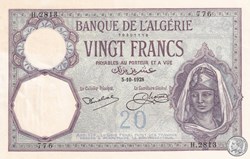 1928 Pick78b 20 Franc algérien 776 Spl