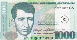 2001 Pick50b 1 000 դր. - Dram arménien Unc