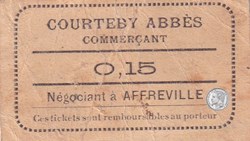 *Très Rares 1914-1918 -ALGERIE -AFFREVILLE / COURTEBY ABBES - COMMERCANT Bon de 0.15 Centimes