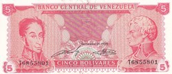 1989 Pick 70a 5 Bolívares  Banco Central de Venezuela Unc