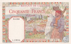 1945 Pick12 494 50 Franc algérien Unc