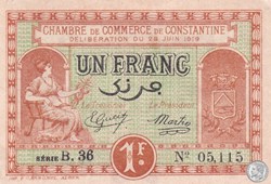 140-20- 28/6/1919 Constantine 1 Franc Cdc Séries B36