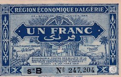 1944 Pick98a 1 Franc algérien Unc