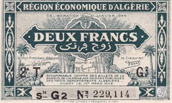 1944 Pick102 G2 2 Franc algérien Unc