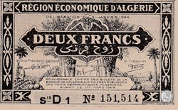 1944 Pick99b D1 2 Franc algérien Unc