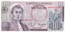 1980 Pick407g.2 10 Peso oro colombien Unc