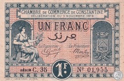140-22- 3/11/1919 Constantine 1 Franc Cdc Séries C35