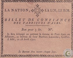 Billet de Confiance Albi 18 Avril 1791