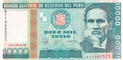 10.000 IntisBanco Central de Reserva del Perú 28 06 1988 Unc Pick 140