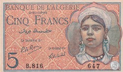 1944 Pick 94b 5 Franc algérien 647 (2) Unc